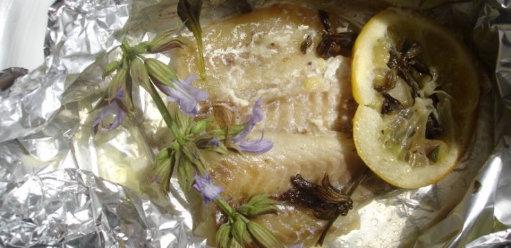 Papillotes de poisson à la fleur de sauge